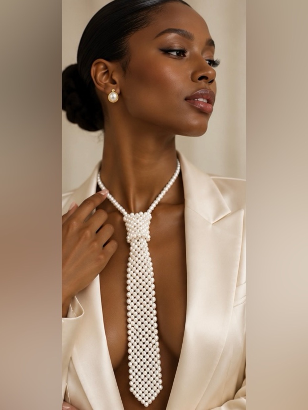 Lustrous Handwoven Pearl Tie Necklace Elegant Bridal Jewelry
